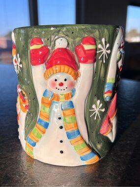 ☃️ Vintage Susan Winget "Tis The Season" Tumbling Snowman 3D Sculpted Mug ❄️